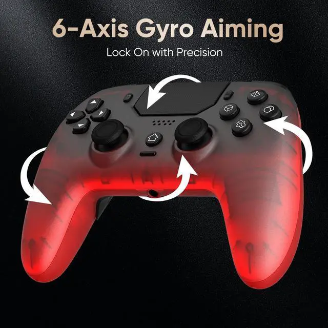 Alt view image 7 of 7 - BETMI LED Wireless Controller for PS5, Pro/Slim/PC(Frosted Red Black) | Hall Joysticks/Trigger, Macro Back Button, Turbo, Dual Vibration, 6-Axis, 3.5mm Jack, Built-in Mic/Speaker, for Steam Deck