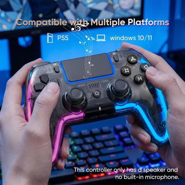 Alt view image 2 of 7 - BETMI Wireless Controller for PS5, Pro/Slim/MAC/PC (Transparent Black) | Hall Effect Joysticks, Dual Vibration, Macro/Turbo/3.5mm Jack/6-Axis Gyro, Speaker, LED Gamepad for Steam Deck, L Pink R Cyan