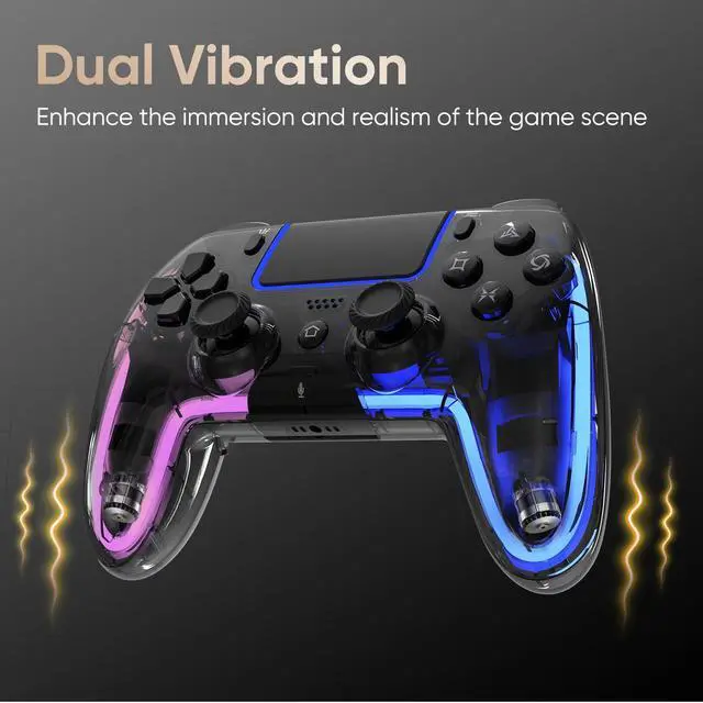 Alt view image 6 of 7 - BETMI Wireless Controller for PS5, Pro/Slim/MAC/PC (Transparent Black) | Hall Effect Joysticks, Dual Vibration, Macro/Turbo/3.5mm Jack/6-Axis Gyro, Speaker, LED Gamepad for Steam Deck, L Pink R Cyan