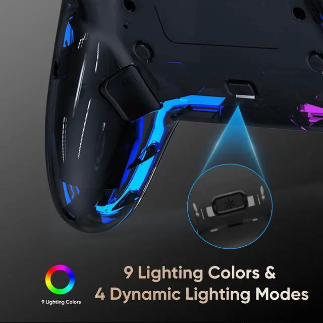 Alt view image 7 of 7 - BETMI Wireless Controller for PS5, Pro/Slim/MAC/PC (Transparent Black) | Hall Effect Joysticks, Dual Vibration, Macro/Turbo/3.5mm Jack/6-Axis Gyro, Speaker, LED Gamepad for Steam Deck, L Pink R Cyan
