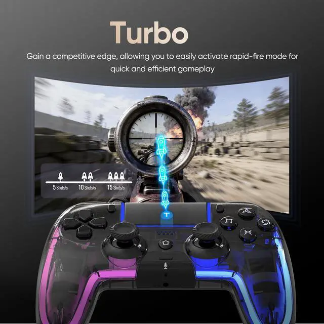 Alt view image 5 of 7 - BETMI Wireless Controller for PS5, Pro/Slim/MAC/PC (Transparent Black) | Hall Effect Joysticks, Dual Vibration, Macro/Turbo/3.5mm Jack/6-Axis Gyro, Speaker, LED Gamepad for Steam Deck, L Pink R Cyan