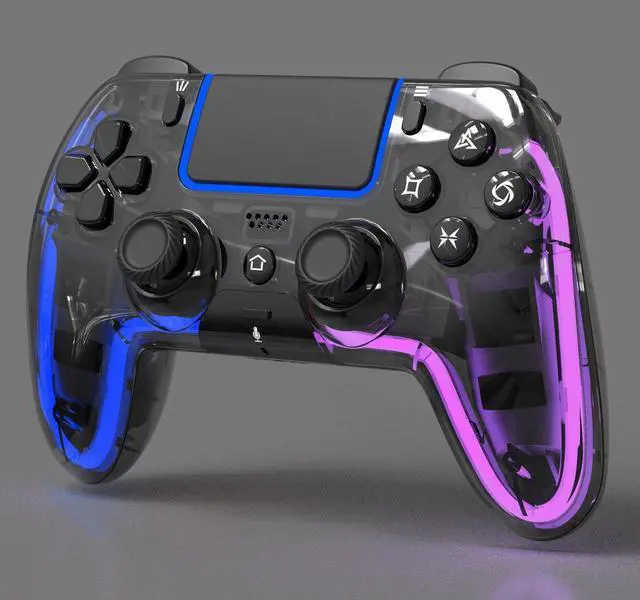 Main image of BETMI Wireless Controller for PS5, Pro/Slim/MAC/PC (Transparent Black) | Hall Effect Joysticks, Dual Vibration, Macro/Turbo/3.5mm Jack/6-Axis Gyro, Speaker, LED Gamepad for Steam Deck, L Blue R Pink