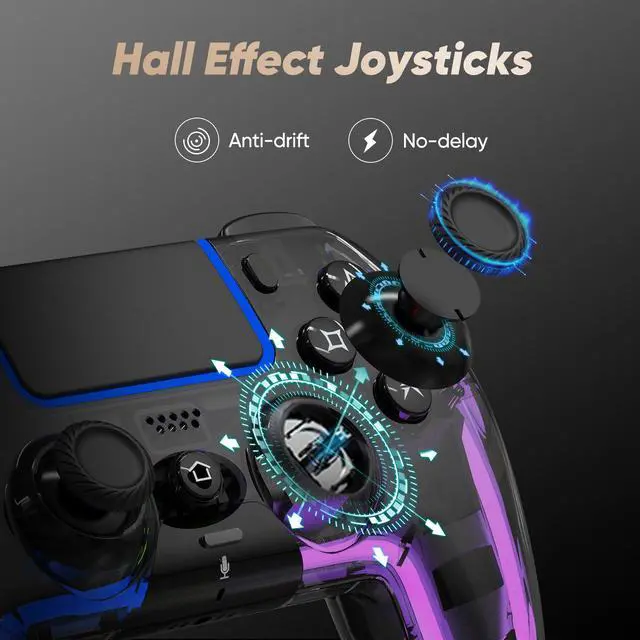 Alt view image 3 of 7 - BETMI Wireless Controller for PS5, Pro/Slim/MAC/PC (Transparent Black) | Hall Effect Joysticks, Dual Vibration, Macro/Turbo/3.5mm Jack/6-Axis Gyro, Speaker, LED Gamepad for Steam Deck, L Blue R Pink