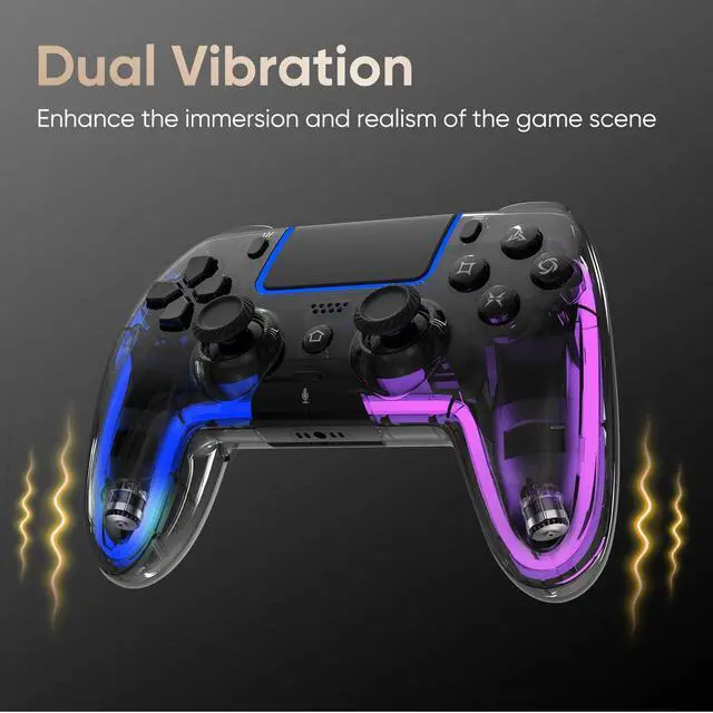 Alt view image 6 of 7 - BETMI Wireless Controller for PS5, Pro/Slim/MAC/PC (Transparent Black) | Hall Effect Joysticks, Dual Vibration, Macro/Turbo/3.5mm Jack/6-Axis Gyro, Speaker, LED Gamepad for Steam Deck, L Blue R Pink