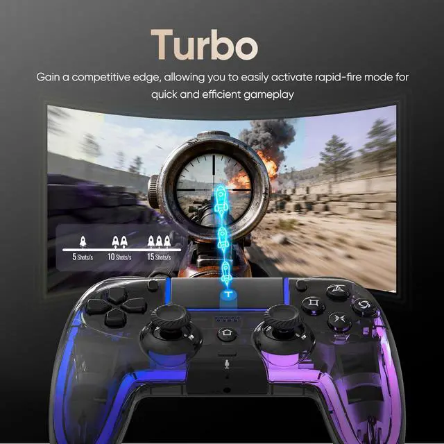 Alt view image 5 of 7 - BETMI Wireless Controller for PS5, Pro/Slim/MAC/PC (Transparent Black) | Hall Effect Joysticks, Dual Vibration, Macro/Turbo/3.5mm Jack/6-Axis Gyro, Speaker, LED Gamepad for Steam Deck, L Blue R Pink