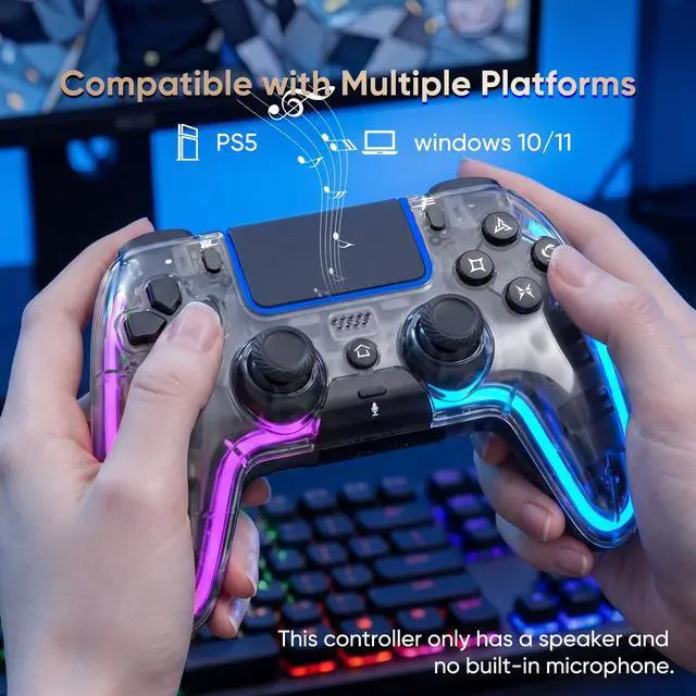 Alt view image 2 of 7 - Wireless Controller for PS5, Pro/Slim/MAC/Steam Deck/PC, Hall Effect Joysticks,Dual Vibration, Macro/Turbo, 3.5mm Audio Jack, 6-Axis Gyro, Mute, Bluetooth LED Gamepad with Speake