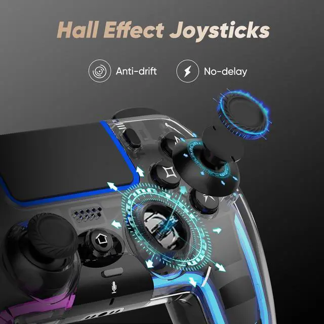 Alt view image 3 of 7 - Wireless Controller for PS5, Pro/Slim/MAC/Steam Deck/PC, Hall Effect Joysticks,Dual Vibration, Macro/Turbo, 3.5mm Audio Jack, 6-Axis Gyro, Mute, Bluetooth LED Gamepad with Speake