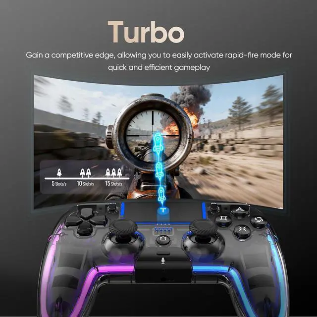 Alt view image 5 of 7 - Wireless Controller for PS5, Pro/Slim/MAC/Steam Deck/PC, Hall Effect Joysticks,Dual Vibration, Macro/Turbo, 3.5mm Audio Jack, 6-Axis Gyro, Mute, Bluetooth LED Gamepad with Speake