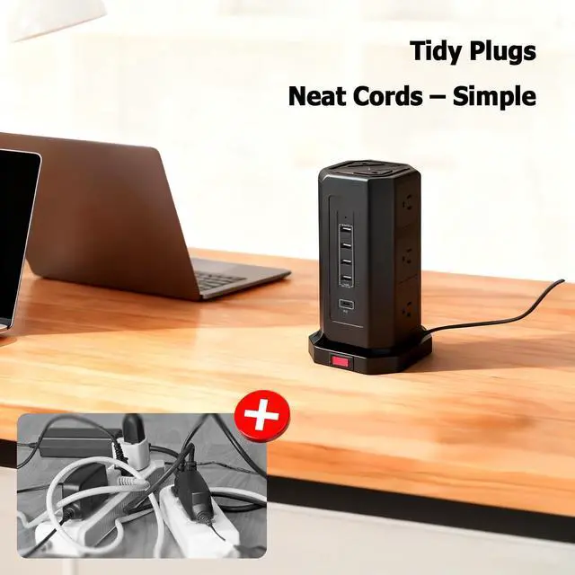 Alt view image 2 of 7 - EP Power Strip Tower with USB Ports Surge Protector,Power Cord with 9 AC Outlet and 4 USB (3A 1C), 6 FT Extension Cord with Multiple Outlets, Charging Station for Home Office Dorm
