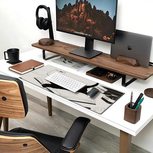 Alt view image 4 of 6 - Cute Anime Black Cat Gaming Mouse Pad Large Cartoon Desk Mat, 31.5x11.8 Inch Mousepad Extended Non-Slip Rubber Base Keyboard Mat with Stitched Edges for Desk Home Office
