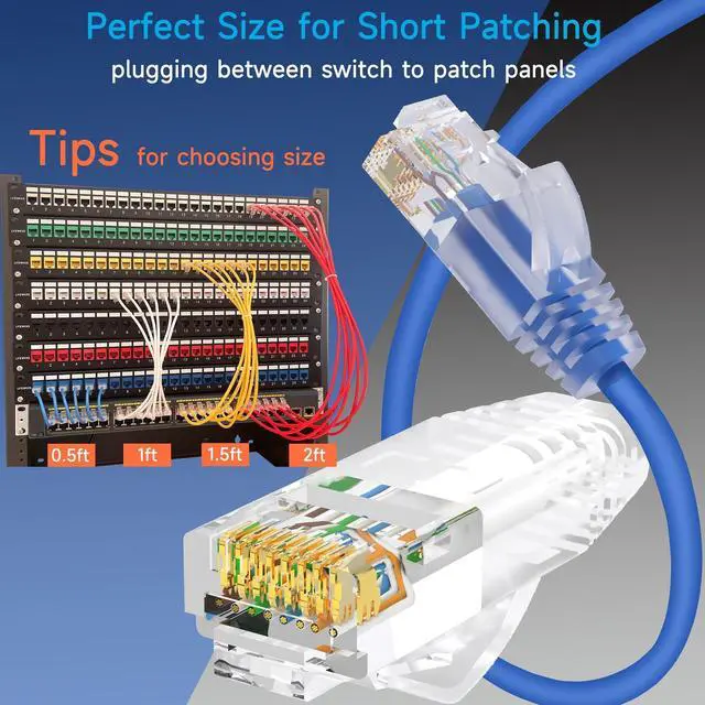 Alt view image 2 of 6 - Lysymixs Cat6a Slim Ethernet Patch Cable 0.5 ft (24 Pack), Cat6a Patch Cable for Data Centers, Cat 6 Cable 10G, Network Patch Cables for Home and Enterprise Network -Blue