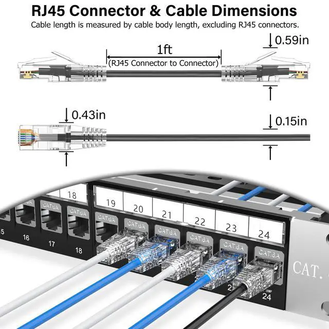 Alt view image 3 of 7 - Jadaol [UL Listed Cat6A Patch Cables 1FT (24Pack) 10Gbps 550MHz Black | 0.5FT 0.75FT 1.5FT 2FT 3FT Short Flexible, Gold-Plated, for Patch Panel, Switch, Server Rack, Data Center, Network Cabinet
