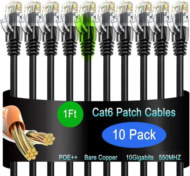 Main image of Lysymixs Cat6 Ethernet Patch Cable 1 ft (10 Pack), Cat6 Patch Cable 26AWG Pure Copper for Data Centers, Cat 6 Patch Cable 10G, Network Patch Cables for Home and Enterprise Network -Black