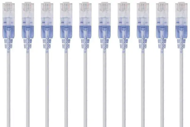 Main image of Monoprice Cat6A Ethernet Patch Cable - Snagless RJ45, 550Mhz, 10G, UTP, Pure Bare Copper Wire, 30AWG, 10-Pack, 1 Feet, White - SlimRun Series