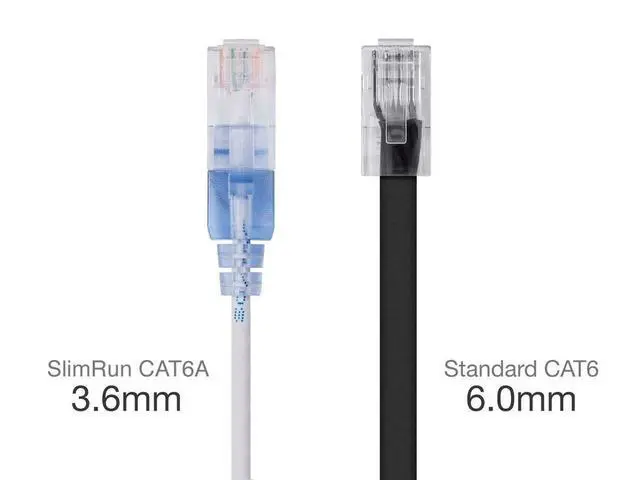 Alt view image 3 of 5 - Monoprice Cat6A Ethernet Patch Cable - Snagless RJ45, 550Mhz, 10G, UTP, Pure Bare Copper Wire, 30AWG, 10-Pack, 1 Feet, White - SlimRun Series