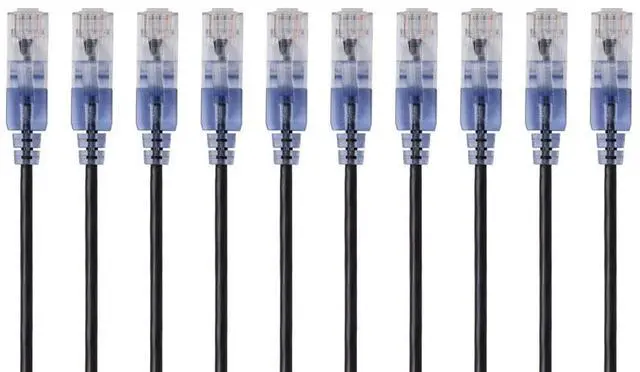 Main image of Monoprice Cat6A Ethernet Patch Cable - 10-Pack, Snagless RJ45, 550Mhz, 10G, UTP, Pure Bare Copper Wire, 30AWG, 0.5 Feet, Black - SlimRun Series