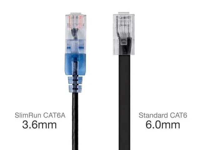 Alt view image 3 of 5 - Monoprice Cat6A Ethernet Patch Cable - 10-Pack, Snagless RJ45, 550Mhz, 10G, UTP, Pure Bare Copper Wire, 30AWG, 0.5 Feet, Black - SlimRun Series