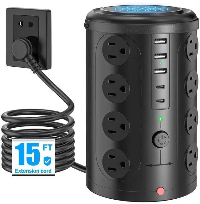 Main image of Power Strip Tower Surge Protector with 16 Outlets and 5 USB Ports (2 USB-C), 15FT Extension Cord with Multiple Outlets,Heavy Duty Charging Station,Home Office Dorm Room Essentials.