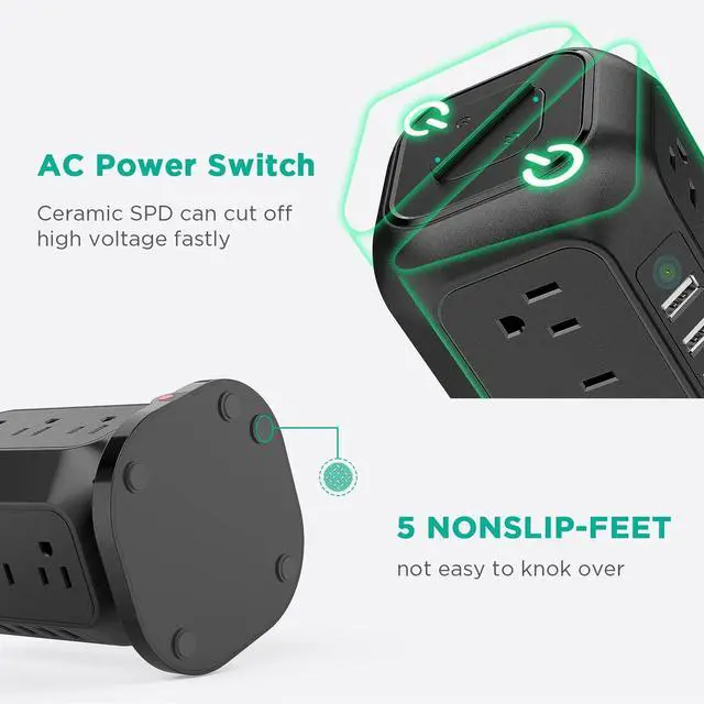 Alt view image 3 of 7 - AiJoy Power Strip Tower 16.4 ft Cord, Surge Protector with 12 AC Outlet and 4 USB Ports, Charging Station Extension Cord with Multiple Outlets for Home, Office, Dorm Room Essentials
