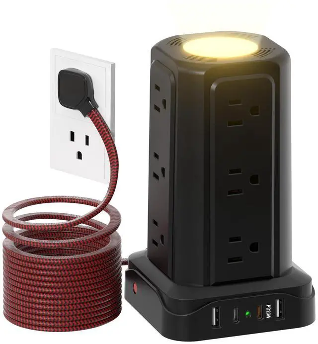 Main image of PASSUS Power Strip with USB Ports (2 USB C), 10FT Extension Cord | Surge Protection, Charging Tower, 1625W/13A, Multiple Outlets, Home Office Supplies Dorm Essentials