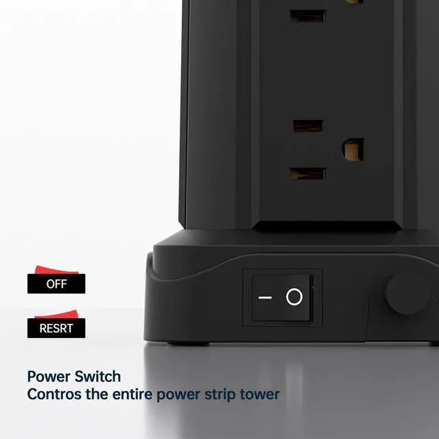 Alt view image 7 of 7 - PASSUS Power Strip with USB Ports (2 USB C), 10FT Extension Cord | Surge Protection, Charging Tower, 1625W/13A, Multiple Outlets, Home Office Supplies Dorm Essentials