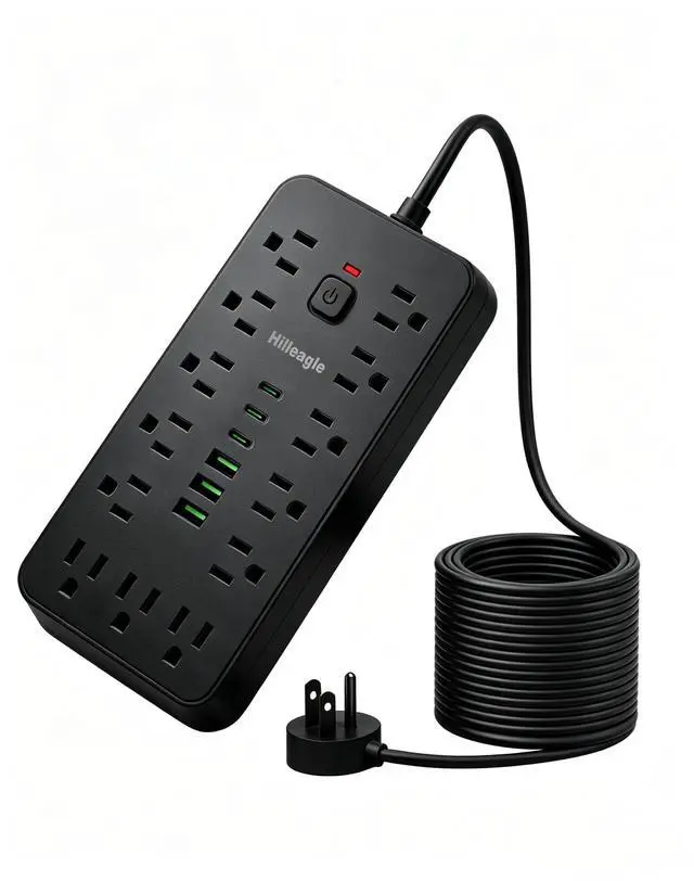 Main image of Power Strip Surge Protector, 6 Ft Flat Plug Extension Cord, 13 Multiple AC Outlets with 6 USB Ports (3 USB C), FCC Certified for Home, Office, Dorm Essentials, 2000 Joules, Black