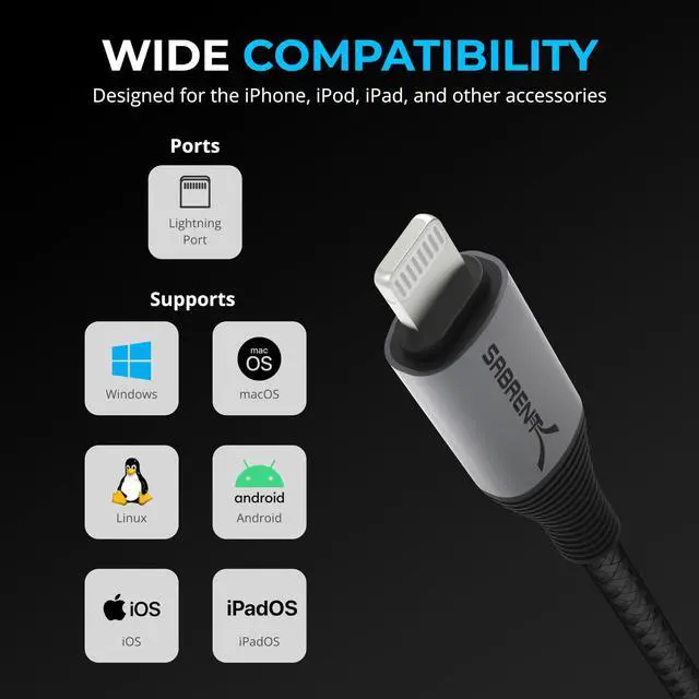 Alt view image 7 of 7 - SABRENT USB-C to Lightning Cable with Smart Display, 1M/3.3FT Long, Apple MFI Certified, 60W Charging and 480Mbps Data Transfer Speeds, for Phones, iPads, iPods, MacBooks (CB-C2L1)