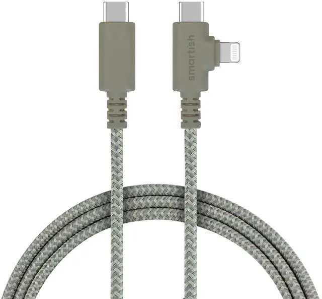 Main image of Smartish 2 in 1 USB C to USB C/Lightning Cable - Crown Joule - 6 Ft Fabric Wrapped Fast Charging Cord - for iPhone, Galaxy, Pixel - 100W Dual Fast Charger for Phones/Laptops - Lightly Toasted Beige