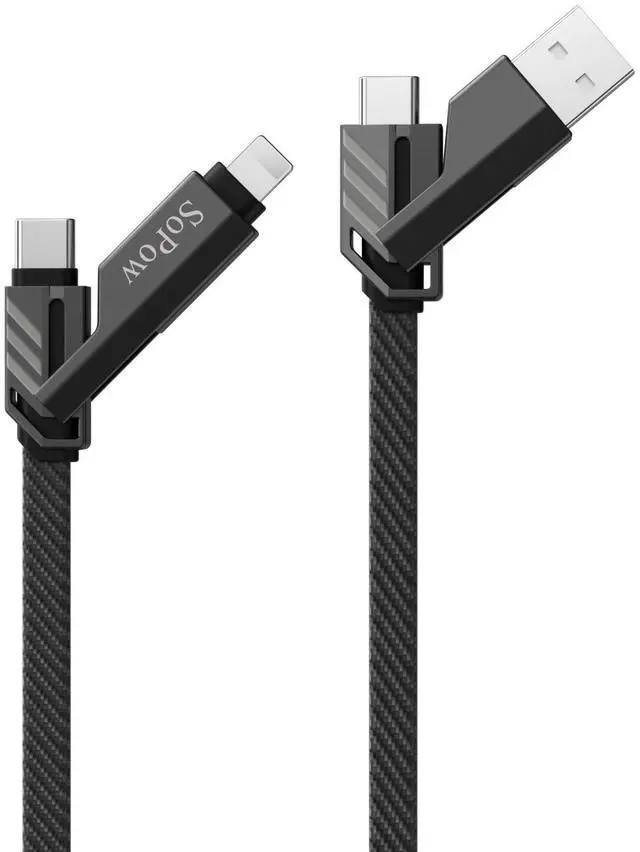 Main image of SoPow 5FT Flat Nylon Braided USB C to C Cable 4-in-1 Multi-Adapter (C/A) 65W Max Fast Charging & Data Sync Cord, Compatible with iPhone 14 15 16 17 iPad MacBook Android
