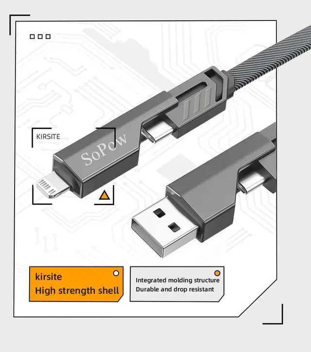 Alt view image 6 of 7 - SoPow 5FT Flat Nylon Braided USB C to C Cable 4-in-1 Multi-Adapter (C/A) 65W Max Fast Charging & Data Sync Cord, Compatible with iPhone 14 15 16 17 iPad MacBook Android