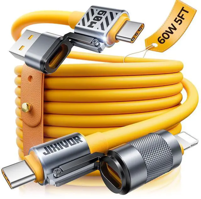 Main image of Jixivor 60W 4 in 1 USB C to Lightning Cable Combo, 5FT Multi Charging Cable | Super Fast Charging&Data Transfer Cable, Silicone Chubby Universal Charger Cord for iPhone 17 16 15 14/S26 S25/Switch2