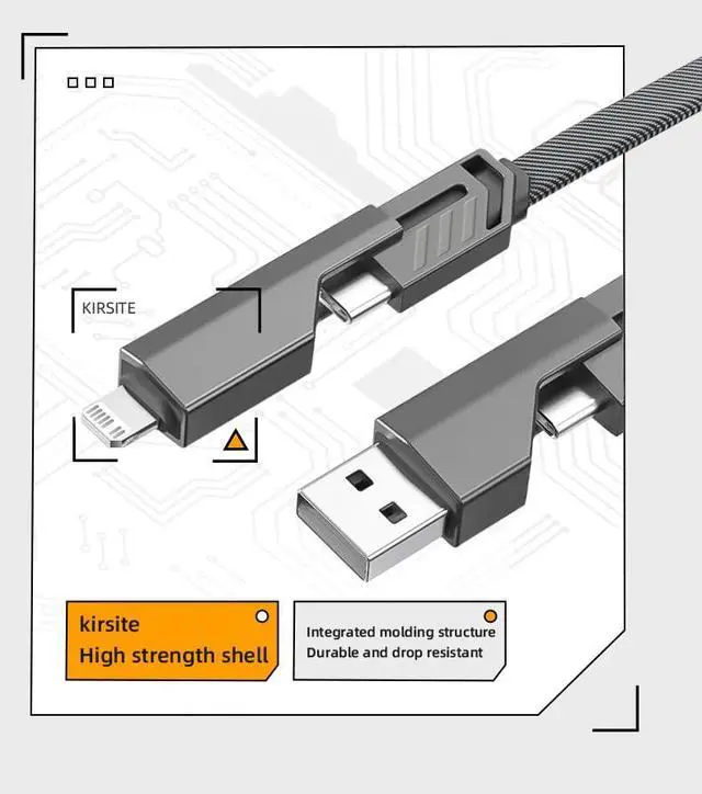 Alt view image 6 of 7 - SoPow 1FT Flat Nylon Braided USB C to C Cable, 4-in-1 Multi-Adapter (C/A) 65W Max Fast Charging & Data Sync Cord Compatible with iPhone 14 15 16 17 iPad MacBook Android Power Bank
