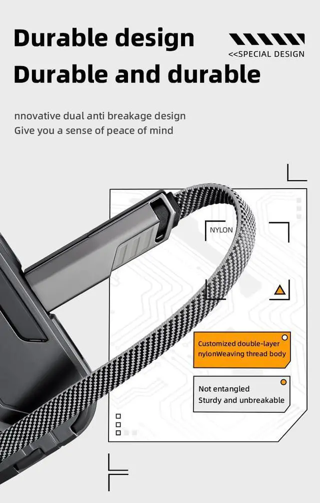 Alt view image 7 of 7 - SoPow 1FT Flat Nylon Braided USB C to C Cable, 4-in-1 Multi-Adapter (C/A) 65W Max Fast Charging & Data Sync Cord Compatible with iPhone 14 15 16 17 iPad MacBook Android Power Bank