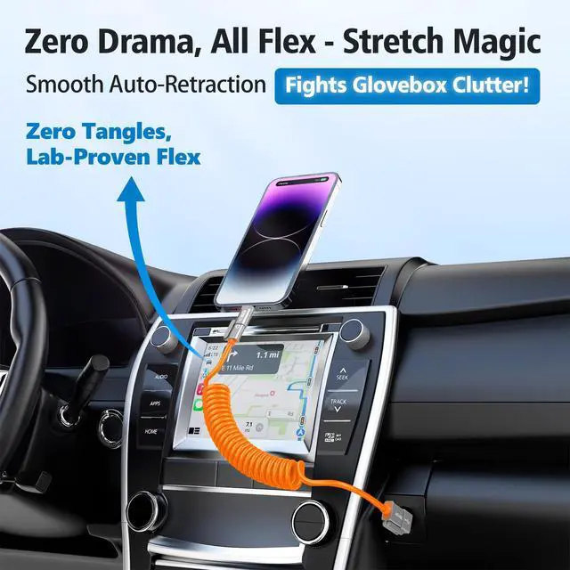 Alt view image 6 of 7 - AGVEE 5ft 4-in-1 Coiled Multi Charging Charger Data Transfer Cable | Secure-Slide No-Loss Adapters, Slim Tips Fit Thick Cases, Lightning End Reinforced, PD 60W for iPhone Carplay, Android Auto