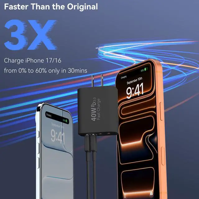 Alt view image 5 of 7 - USB C Wall Fast Charger Block, 40W 4-Port Type C Chargers Fast Charging Blocks PD Power Charger Adapter+QC 3.0 USB Multiport Charger Brick for Phone 17/16/15/14/13/12 Pro Max, i-Pad, Galaxy S25-2Pack