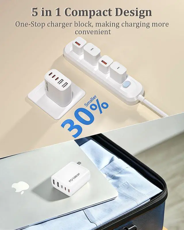 Alt view image 4 of 7 - 5-in-1 USB C Charger Fast Charging Block,2Pack USB Plug Type-C Wall Adapter | iPhone 17 Charger Fast Charging Block 45W Max USB Charger Block for iPhone 17Pro Max/16Pro/15/14/13,iPad Mini/Air/Pro