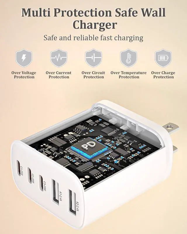 Alt view image 5 of 7 - 5-in-1 USB C Charger Fast Charging Block,2Pack USB Plug Type-C Wall Adapter | iPhone 17 Charger Fast Charging Block 45W Max USB Charger Block for iPhone 17Pro Max/16Pro/15/14/13,iPad Mini/Air/Pro
