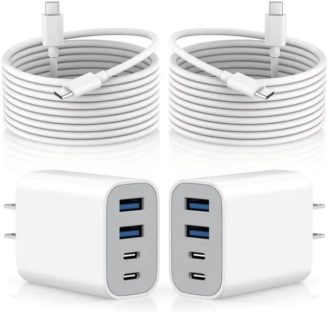 Main image of 40W Fast USB C Charger, 2Pack USB Charger Fast Charging 4Port Dual USB C Wall Charge Block 2USB A MultiPort PD&QC Adapter with 10FT Long USBC-C Cables for iPhone Air/17Pro Max/16e/16/15/iPad Pro/Air