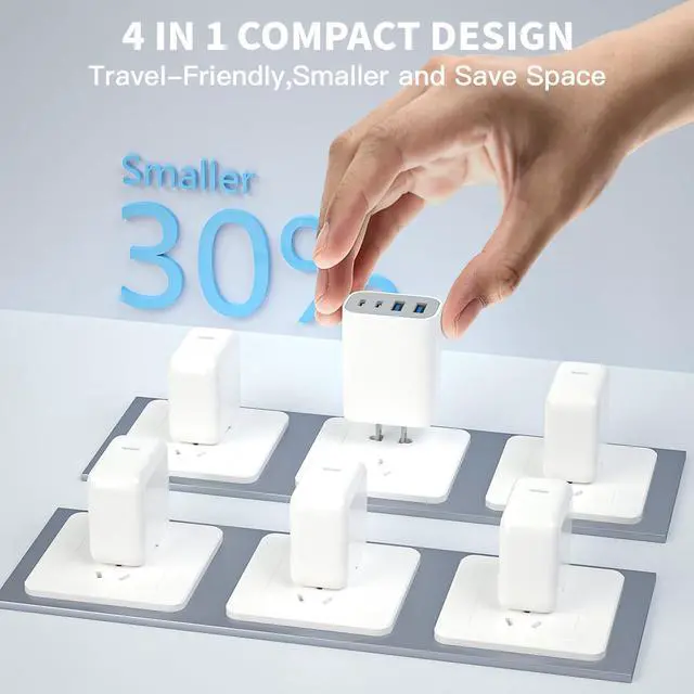 Alt view image 7 of 7 - 40W Fast USB C Charger, 2Pack USB Charger Fast Charging 4Port Dual USB C Wall Charge Block 2USB A MultiPort PD&QC Adapter with 10FT Long USBC-C Cables for iPhone Air/17Pro Max/16e/16/15/iPad Pro/Air