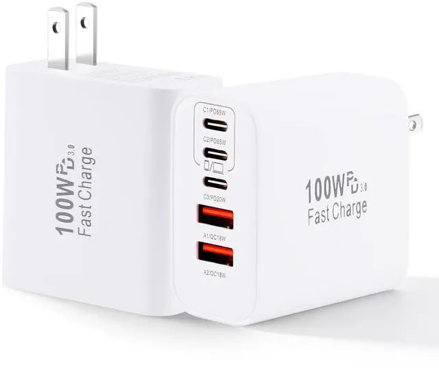 Main image of Super Fast USB C Charger Block,100W 5-Port USB C Phone Charger Power Adapter Plug,2Pack Multiport Type C Wall Charger Cubes for iPhone 17 Pro Max/17 Pro/17 Air,16 Pro/16e/15 Plus,MacBook,Android Phone