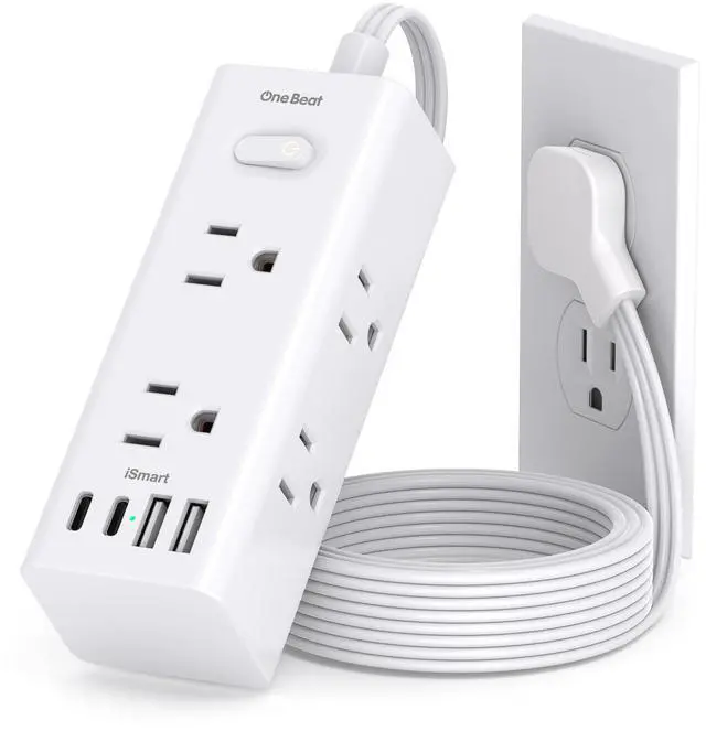 Main image of 5Ft Extension Cord with Multiple Outlets, Flat Plug Power Strip Surge Protector with 5 Ft Long Cord, 6 Outlet 4 USB Ports (2 USB C), Multi Outlet Wall Plug for Travel, College, Dorm Room Essentials