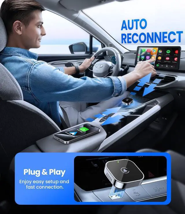 Alt view image 6 of 7 - Teeran 2 in 1 Wireless CarPlay and Android Auto Adapter | Easy Setup Plug and Play, Fast Seamless Use, Supports 1000+ Cars with Built-in Wired Car Play/Android Auto, Compact Design