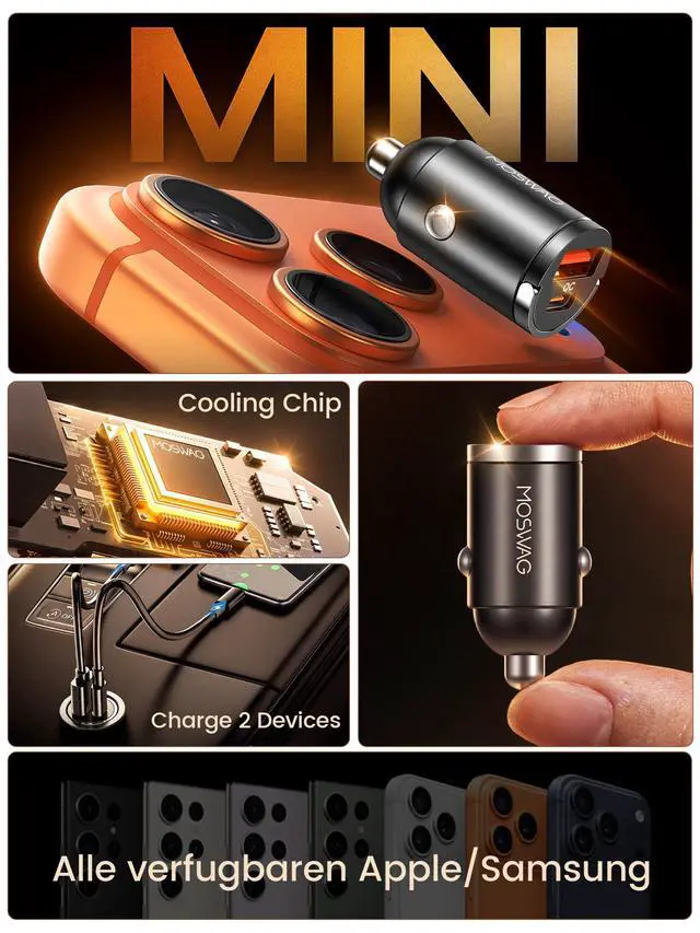 Alt view image 2 of 7 - MOSWAG Car Charger,Invisible Cigarette Lighter USB Adapter All Metal & Mini | USB C& USB A 2 Port Car Adapter, QC3.0 Dual Port Cigarette Lighter for iPhone 17 16 Samsung S25 Ultra Piexl 10 and More