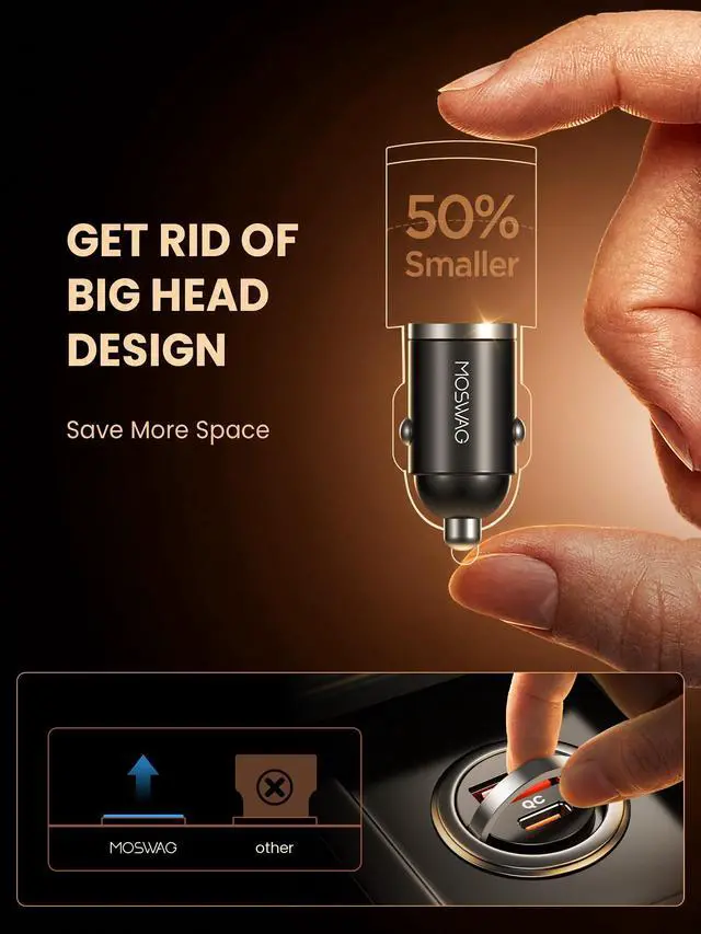 Alt view image 3 of 7 - MOSWAG Car Charger,Invisible Cigarette Lighter USB Adapter All Metal & Mini | USB C& USB A 2 Port Car Adapter, QC3.0 Dual Port Cigarette Lighter for iPhone 17 16 Samsung S25 Ultra Piexl 10 and More