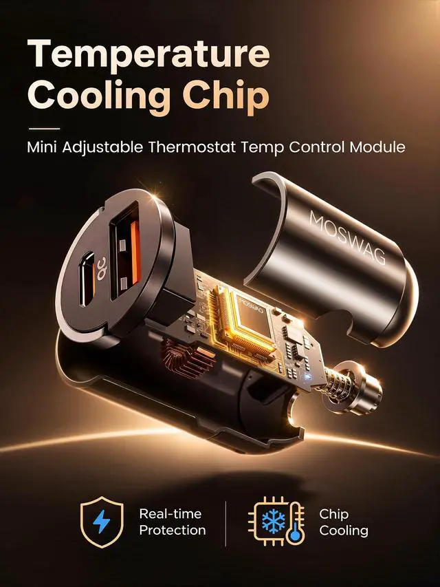 Alt view image 5 of 7 - MOSWAG Car Charger,Invisible Cigarette Lighter USB Adapter All Metal & Mini | USB C& USB A 2 Port Car Adapter, QC3.0 Dual Port Cigarette Lighter for iPhone 17 16 Samsung S25 Ultra Piexl 10 and More