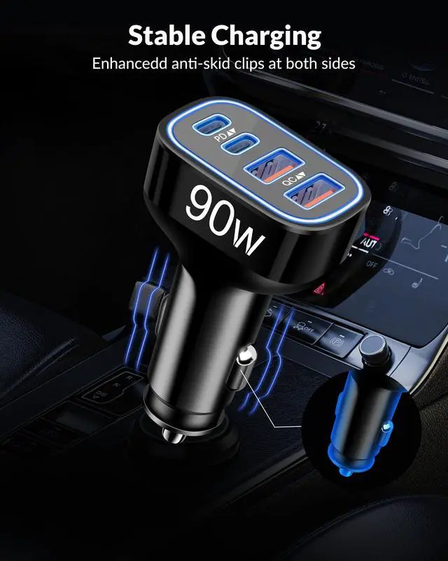 Alt view image 7 of 7 - USB C Car Charger, 4-Port 90W Type C Super Fast Cigarette Lighter Adapter | Car Phone Charger Accessories, Cargador Para Carro, Fast Charging for iPhone 17 16 15 14 13 12 Pro Max, iPad, Galaxy
