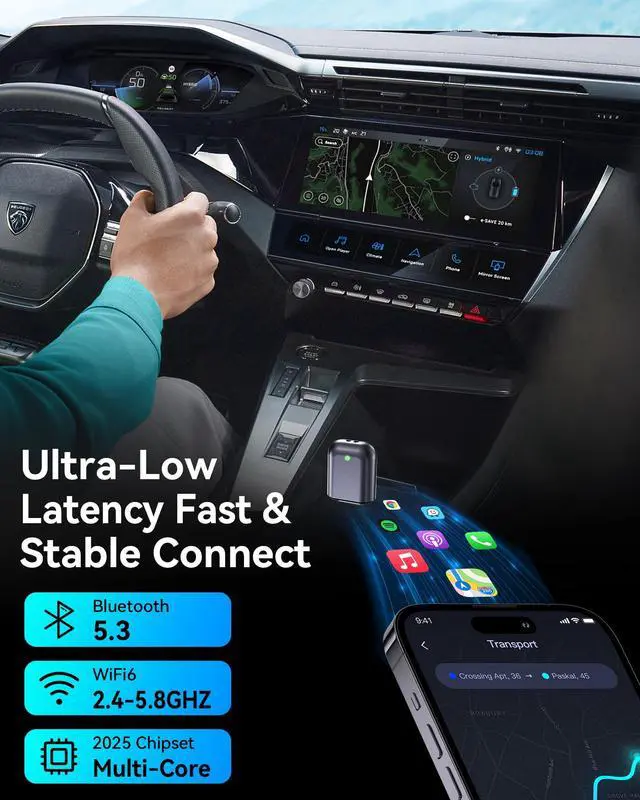 Alt view image 6 of 7 - Burnt Sugar Wireless Carplay Adapter for iPhone 2026 Upgraded, Ultra-Mini USB for Apple Car Play Convert Wired to Wireless, Stable Low-Lag GPS Plug & Play for iOS 10+ & Cars from 2016+ (Jet Gray)