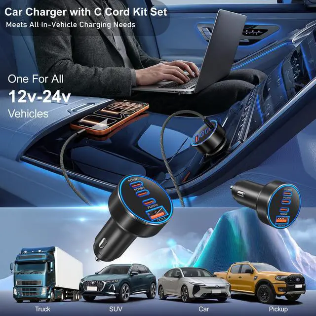 Alt view image 7 of 7 - Car Charger USB C, 98W 4-Port Fast Car Phone Cigarette Lighter USB Charger | Multiport 12V-24V USB Outlet,Car Adapter Plug,for iPhone 17/16/15 Pro Max,Galaxy S26/S25/S24 Ultra,Tablet, Android(Black)