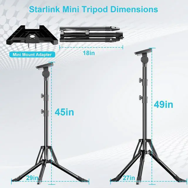 Alt view image 5 of 7 - ORWOD Starlink Mini Tripod Stand, Adjustable 45"-49" with 180° Mount Angle | Heavy-Duty Wind-Resistant Tripod Mount with Ground Nail and Adapter, Foldable Portable Design for RV Travel and Camping Use