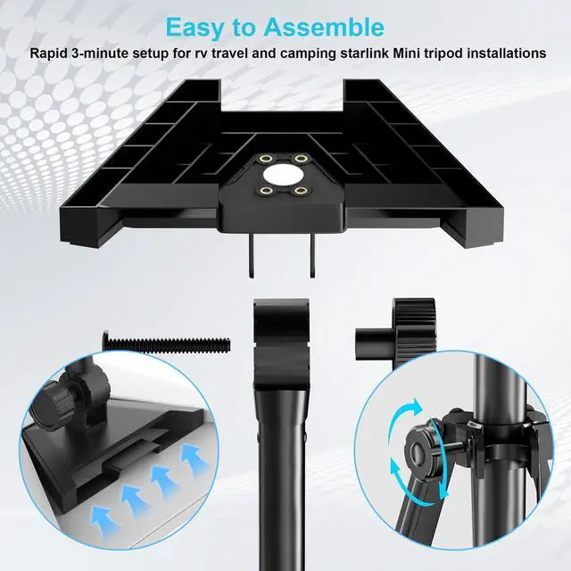Alt view image 7 of 7 - ORWOD Starlink Mini Tripod Stand, Adjustable 45"-49" with 180° Mount Angle | Heavy-Duty Wind-Resistant Tripod Mount with Ground Nail and Adapter, Foldable Portable Design for RV Travel and Camping Use